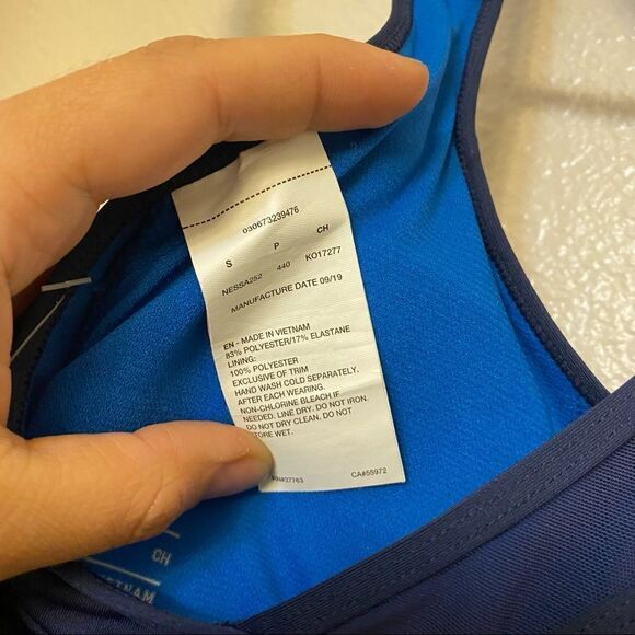 Nike Striped navy blue Racerback Tankini swim athletic Top-S - Picture 8 of 10